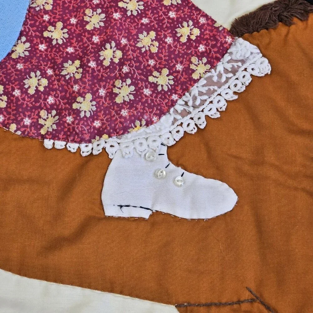 Vintage 70s‎ Homemade Holly Hobbie Quilt Handmade Rocking Horse Patchwork 45x61